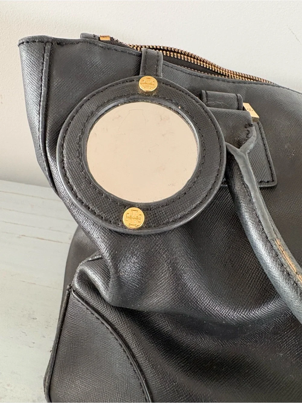Tory Burch Black Leather Satchel with Gold Hardware